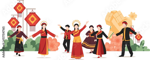 Vietnamese new year celebration with traditional dance and lantern festival