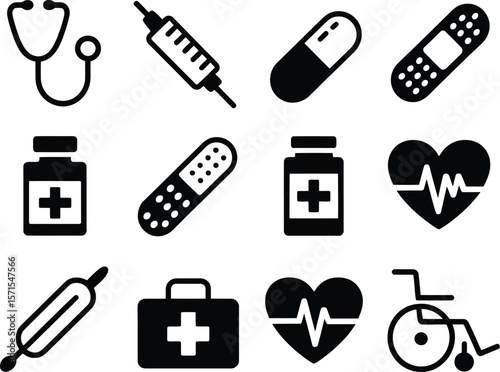 Collection of science and safety icons including lab equipment and protective gear