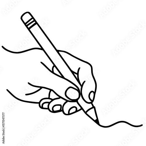 Hand holding a pencil drawing a line, isolated illustration
