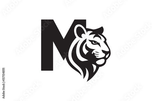 M Tiger logo Design Palash Vector Silhouette On White Background.01