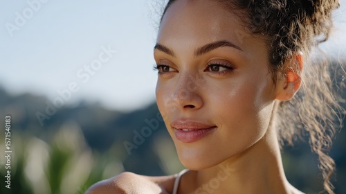 Close-up of a woman's healthy, radiant skin.