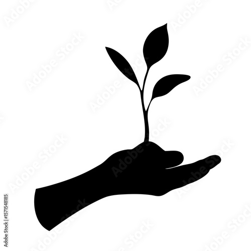Black Silhouette of Hand Nurturing Growing Plant to Represent Environmentalism