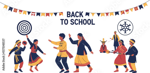 Back to school tibetan culture celebration poster vector illustration art