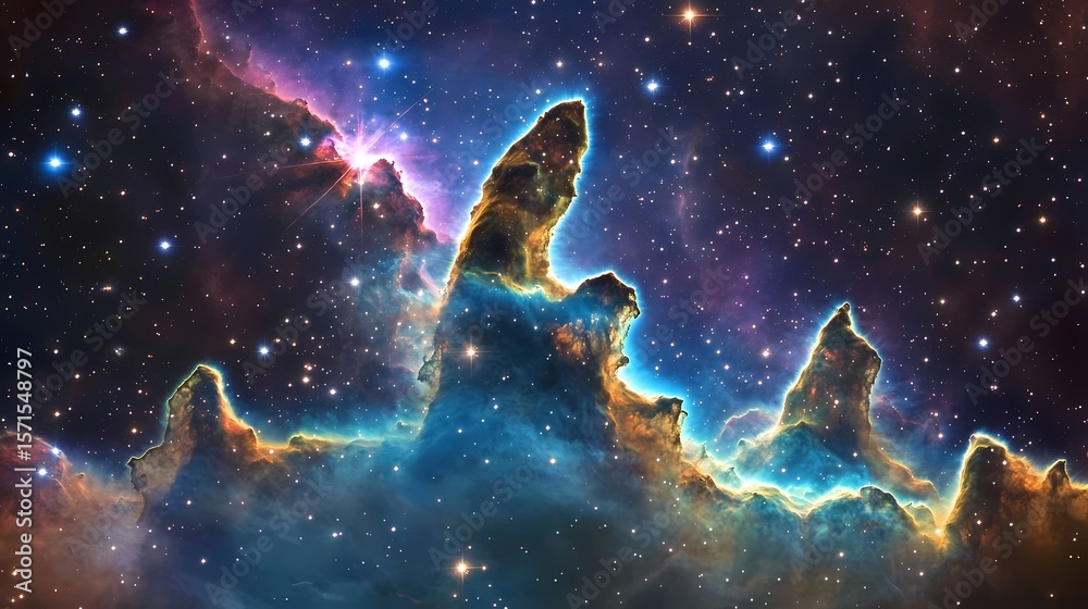 Fototapeta premium Cosmic Pillars Nebula Landscape Stunning Space Scene 