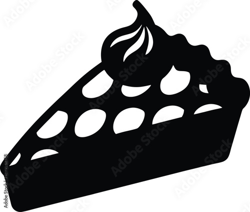 Pie slice and whipped cream vector silhouette