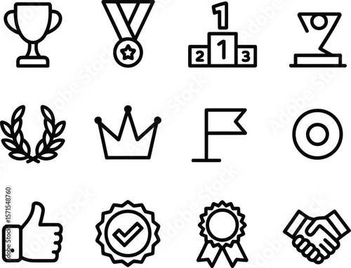 Collection of Simple Black Line Art Award and Achievement Icons