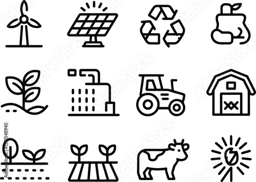 Sustainable Agriculture and Renewable Energy Icons
