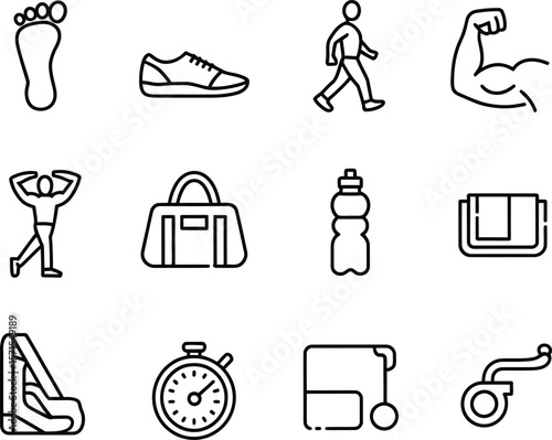 Collection of Fitness and Sport Icons in Outline Style