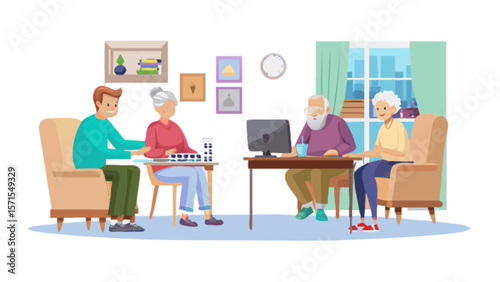 Seniors learning computer use