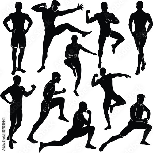 Silhouette of Athletic Men in Various Workout and Fitness Poses