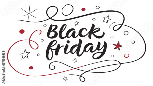 Black friday hand lettered text with decorative elements and stars