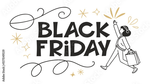 Excited shopper with shopping bags celebrating black friday deals and discounts
