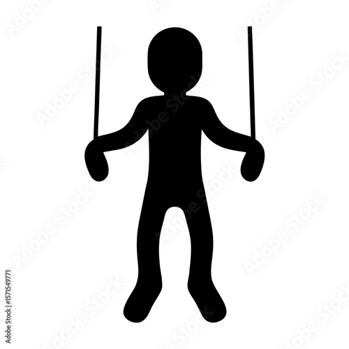 Silhouette of a Marionette Controlled by Strings Against White Background