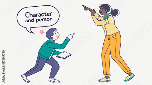 Cartoon people pointing scene