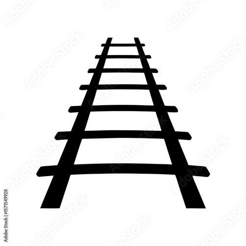 A black and white image of a railroad track receding into distance
