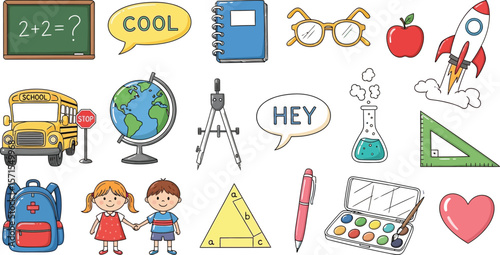 Back to school supplies and education elements vector illustration for kids and students design art