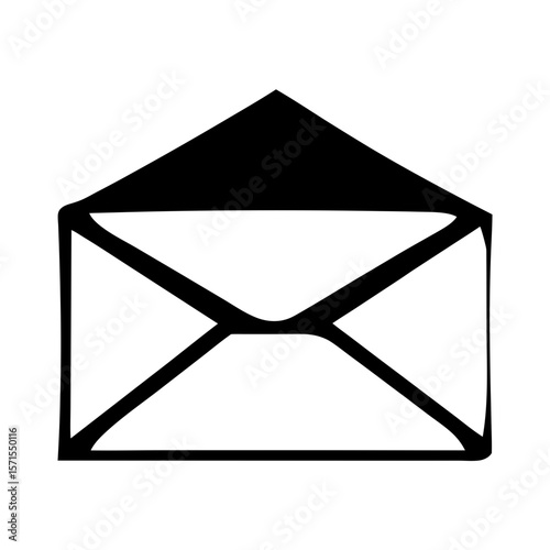 Black and white sketch of an open envelope for correspondence or mail
