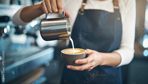 Segunda imagen de barista sirviendo leche espumada sobre espresso con técnica de vertido para preparar café artesanal