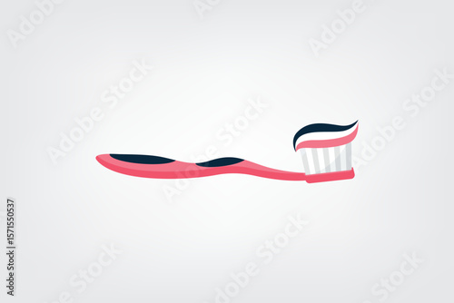 Flat illustration of toothbrush with red and blue bristles. Great for hygiene product ads, infographics, and packaging.