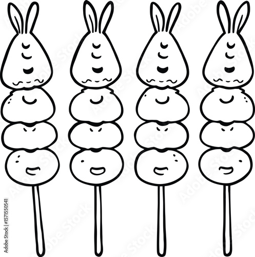 Whimsical Rabbit Dango — Silhouette of Skewered Mochi Balls with Playful Bunny Toppers