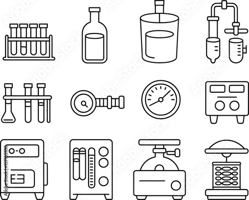 Line Art Illustration of Various Laboratory Equipment