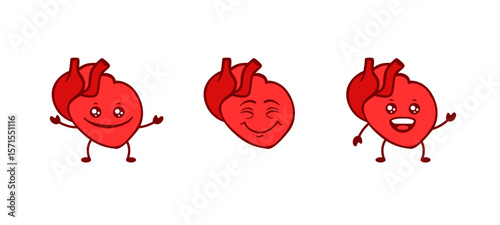 Hearts with playful expressions include smiling, winking, and exuberant faces, reflecting joyful energy.