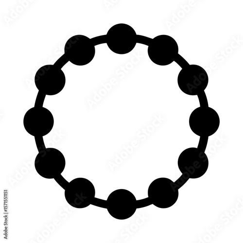 Simple circular chain of connected black beads isolated on white background