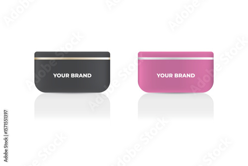 Two cosmetic cream jars with branding placeholders. Perfect for beauty packaging and product display designs.