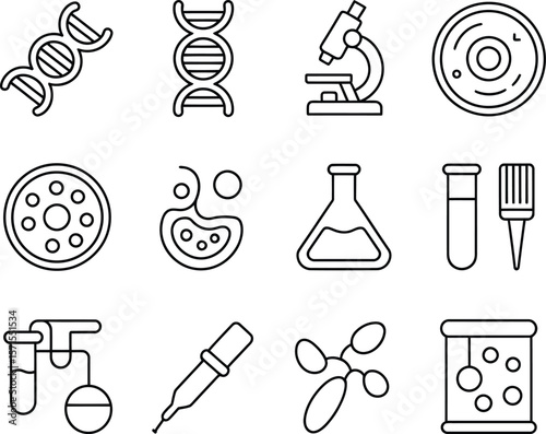 Simple Line Icons Representing Scientific Concepts