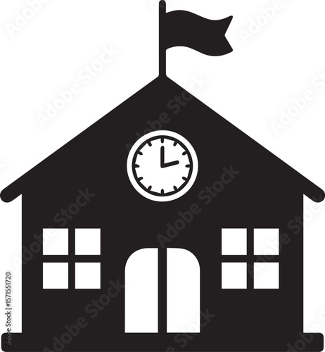 School Building Silhouette Vector Adobe Illustrator Artwork