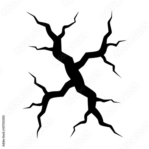 Black Cracks in White Surface Depicting Breakage, Division and Damage Illustration