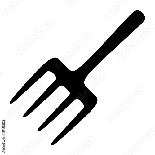 Stylized Black and White Illustration of a Gardening Pitchfork with Three Tines