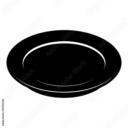 An elevated view of a simple black plate with shallow depth