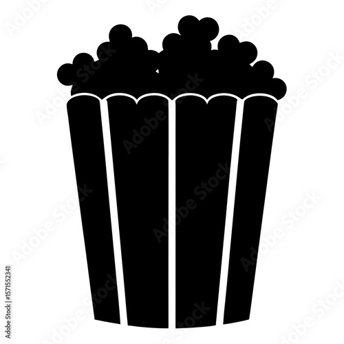 Black and White Popcorn Bucket Silhouette, Ready for Movie Night
