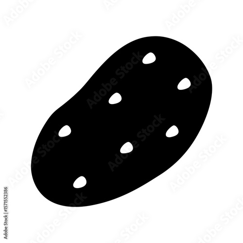 Simple black potato illustration on white background, a minimalist vegetable drawing