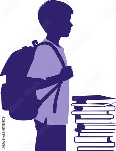 Back to school silhouette student with backpack and books vector graphic