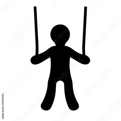 Silhouette of a puppet or manipulated individual dangling from strings above