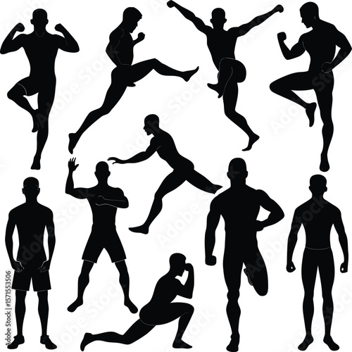 Silhouette of Athletic Men in Various Workout and Fitness Poses