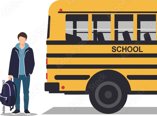 School bus transportation student going to school education vector graphic