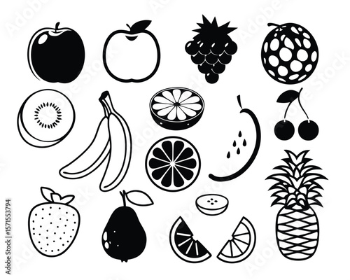 A comprehensive icon set featuring a wide variety of fruits perfect for adding visual appeal to websites apps and print materials designed in a clean