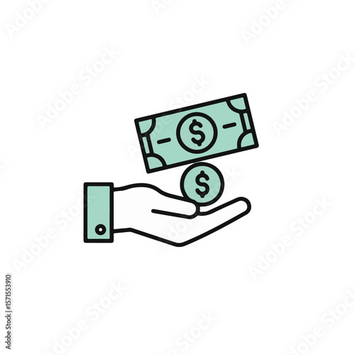 Icon of a hand holding a coin and money banknote
