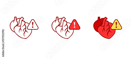 Heart images paired with warning icon highlight medical urgency. symbolizes health risks and alert.