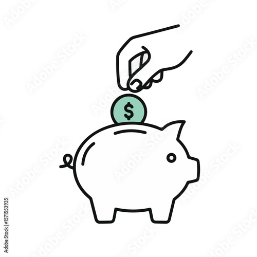 Illustration of a hand putting a dollar coin in a piggy bank, symbolizing savings and financial planning.