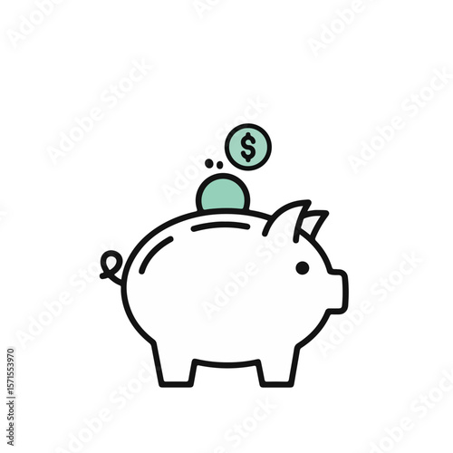 A piggy bank with a dollar coin.