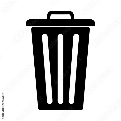 Black and white illustration of a covered trash can or garbage bin