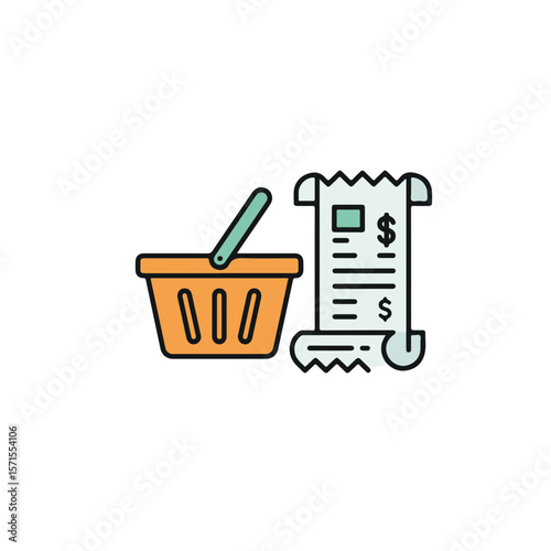 Shopping Basket and Receipt Icon.