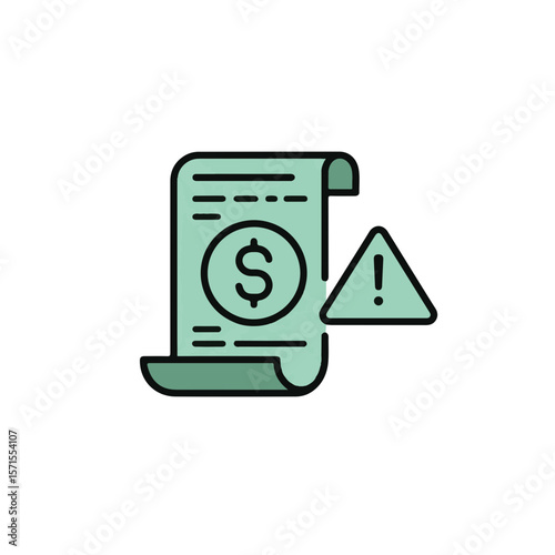 Bill with a warning sign, symbolizing financial alerts and potential issues.