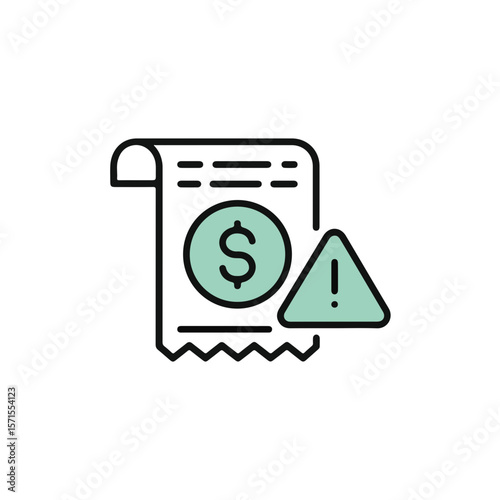 Financial Alert: Illustrated dollar bill and warning icon on a receipt.