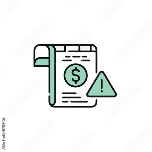 Financial document with warning sign.