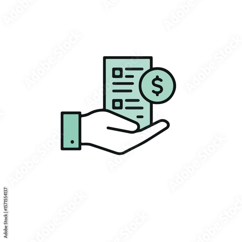 Illustration of a hand holding document and money.